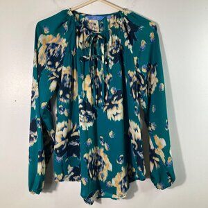 Womens Simply Vera Vera Wang V‎ Neck Floral Boho Blouse Long Sleeve S Polyester